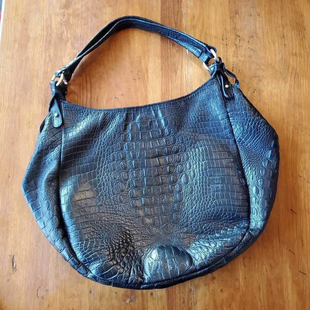 Brahmin Black croc leather hobo satchel bag designer